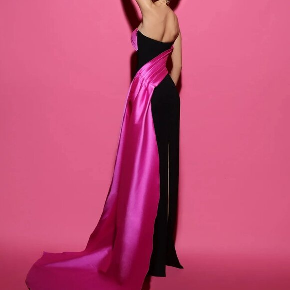 TARIK EDIZ - Strapless Column Gown With Side Sash Train - Picture 2 of 2